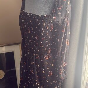 Floral Black Dress with Long Sleeves Medium